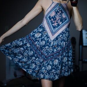 American Eagle Boho Blue and Pink Floral Dress (size small)